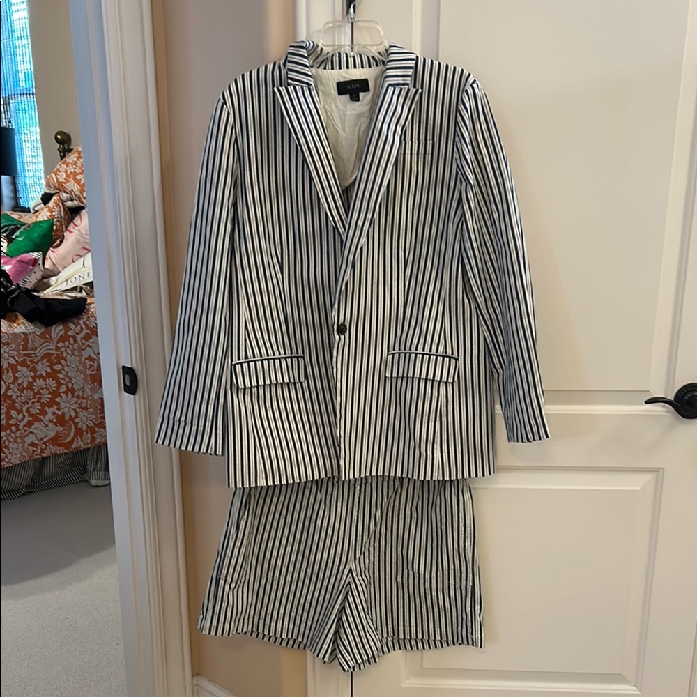 J. Crew Blue and White Striped Cotton Suit Set